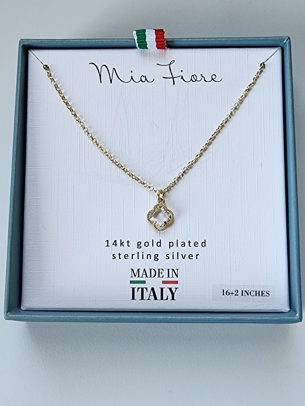 14kt Gold Plated Sterling Silver Clear Crystal Quatrefoil Clover Necklace 16"+2
